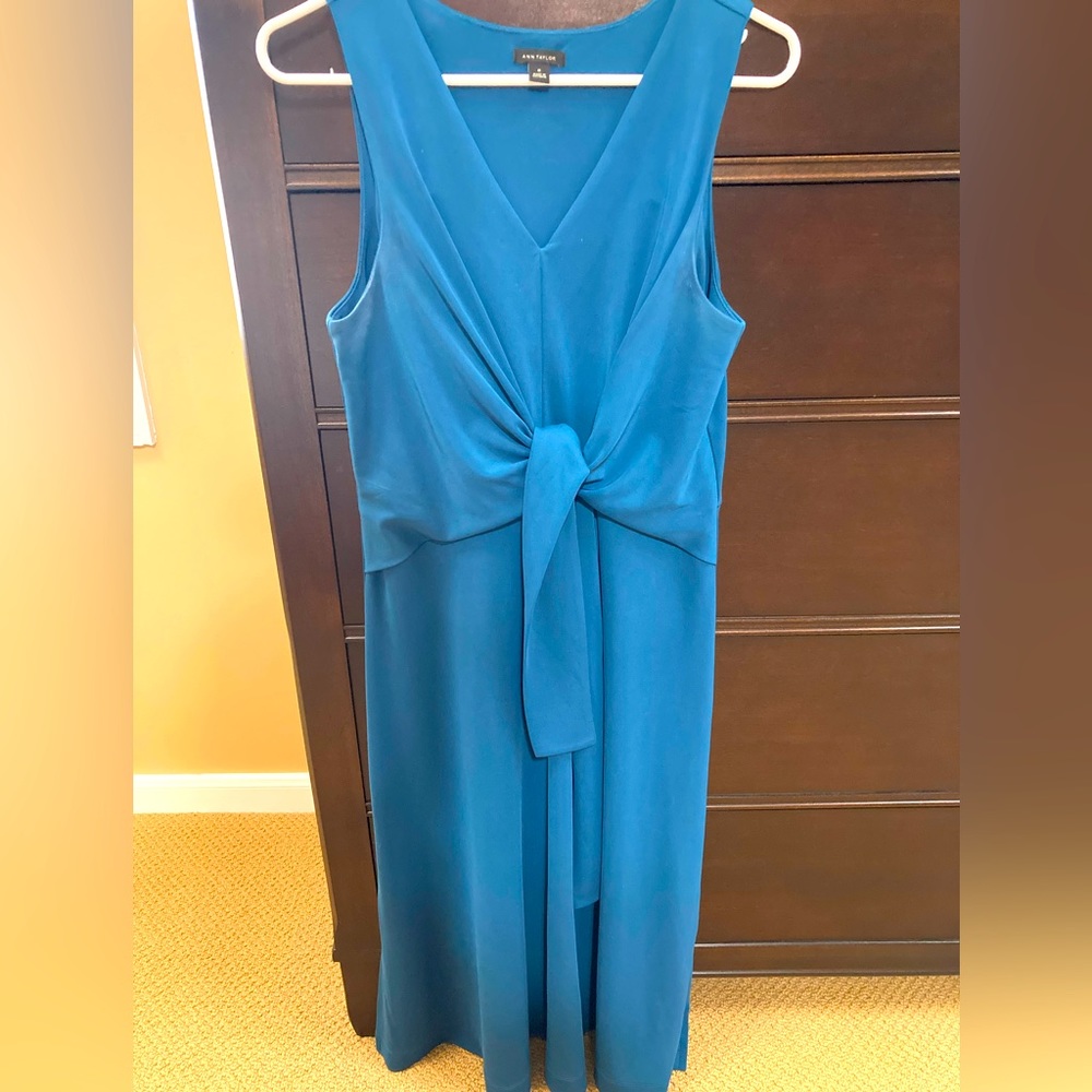 Teal Ann Taylor Sleeveless Dress with Wrap Front Tie